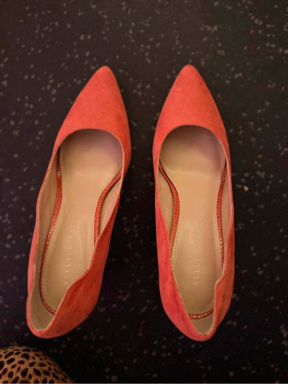 Kelly & Katie Bright Orange Suede Pointed-Toe Block Heels